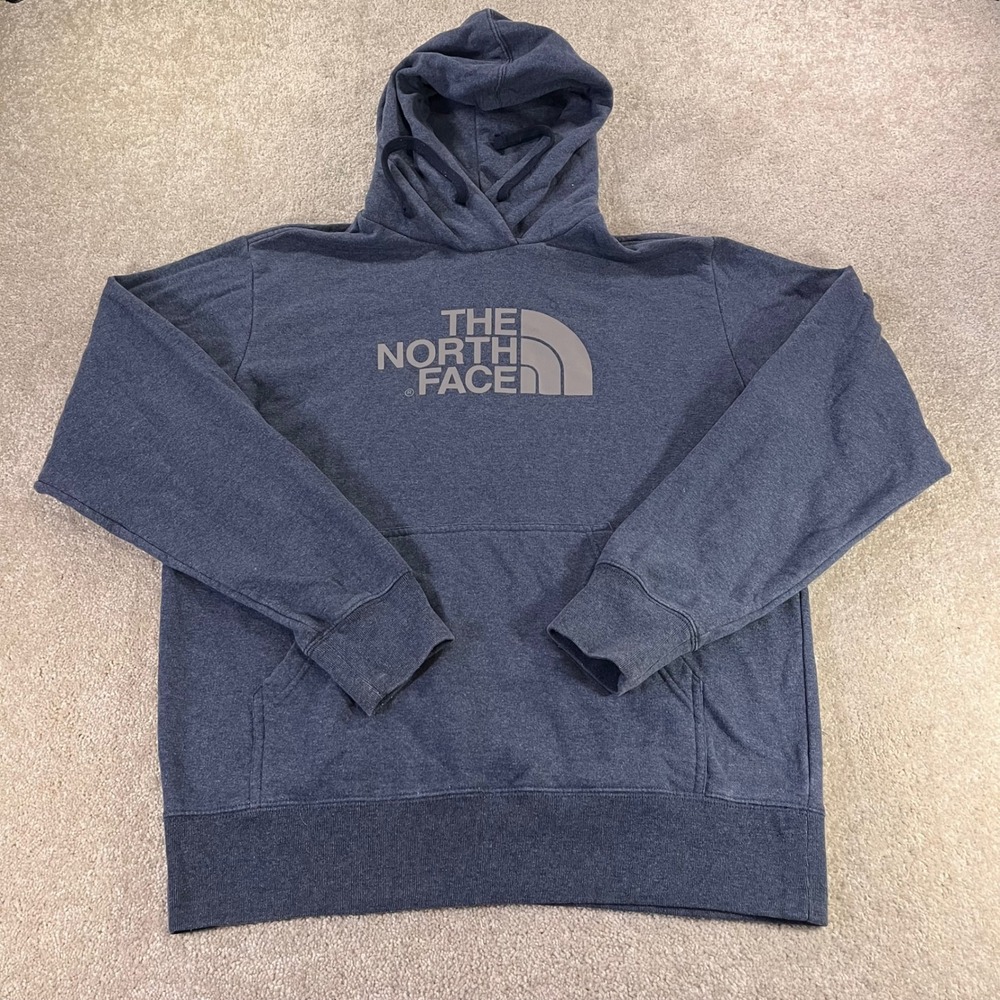 The North Face Hoodie Mens Medium Blue‎ Heather Logo Pullover Sweatshirt